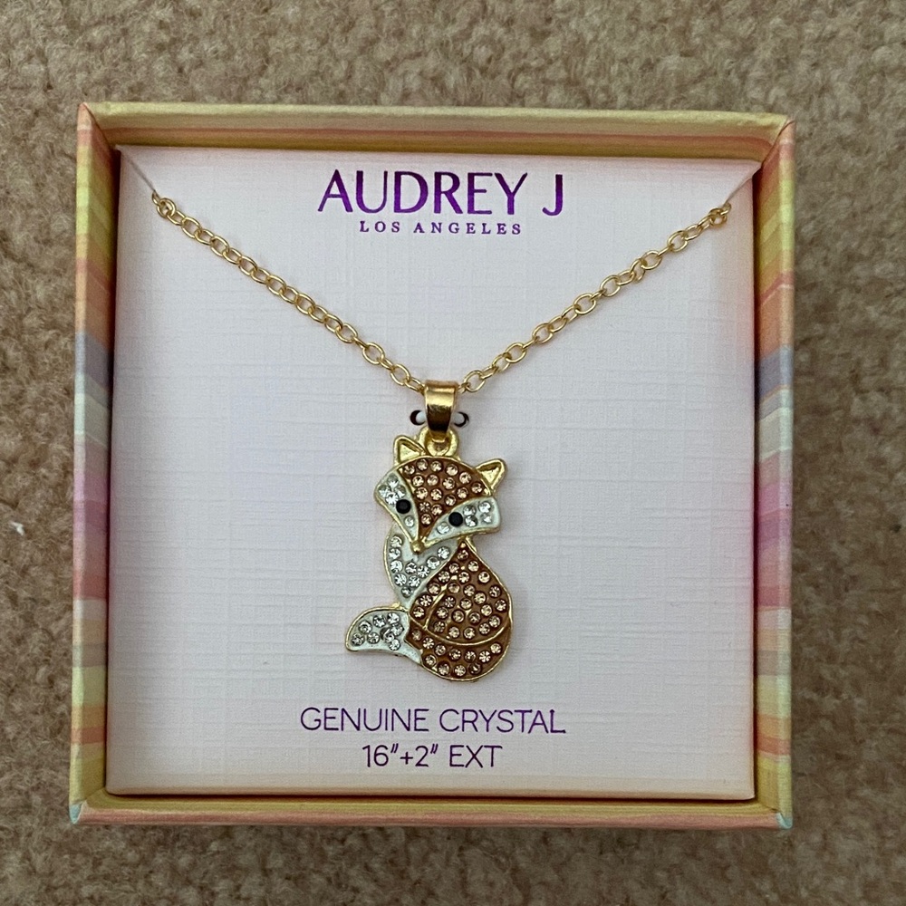 Audrey J Gold and Silver Crystal Fox Necklace